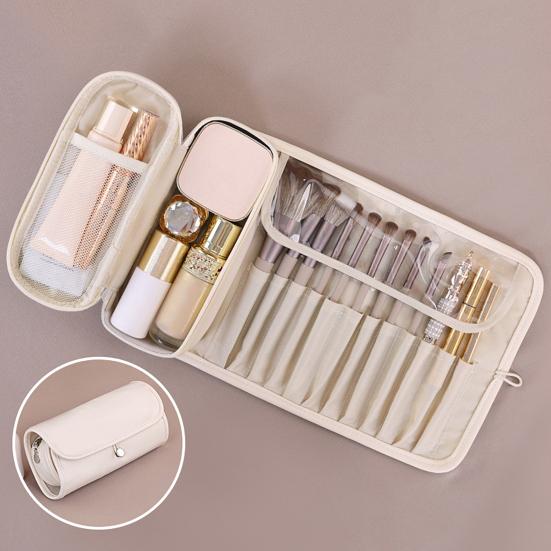 Travel Makeup Brush Bag Roll Up Makeup Brush Organizer 12 Slots Makeup Brush Case with Zipper Pocket for Cosmetic Essentials Makeup Brushes