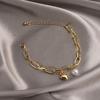 1pcs Gold-color Bracelet Ladies Simple Style Thick Cross Chain With Love Human Head Cross Pearl Pendant