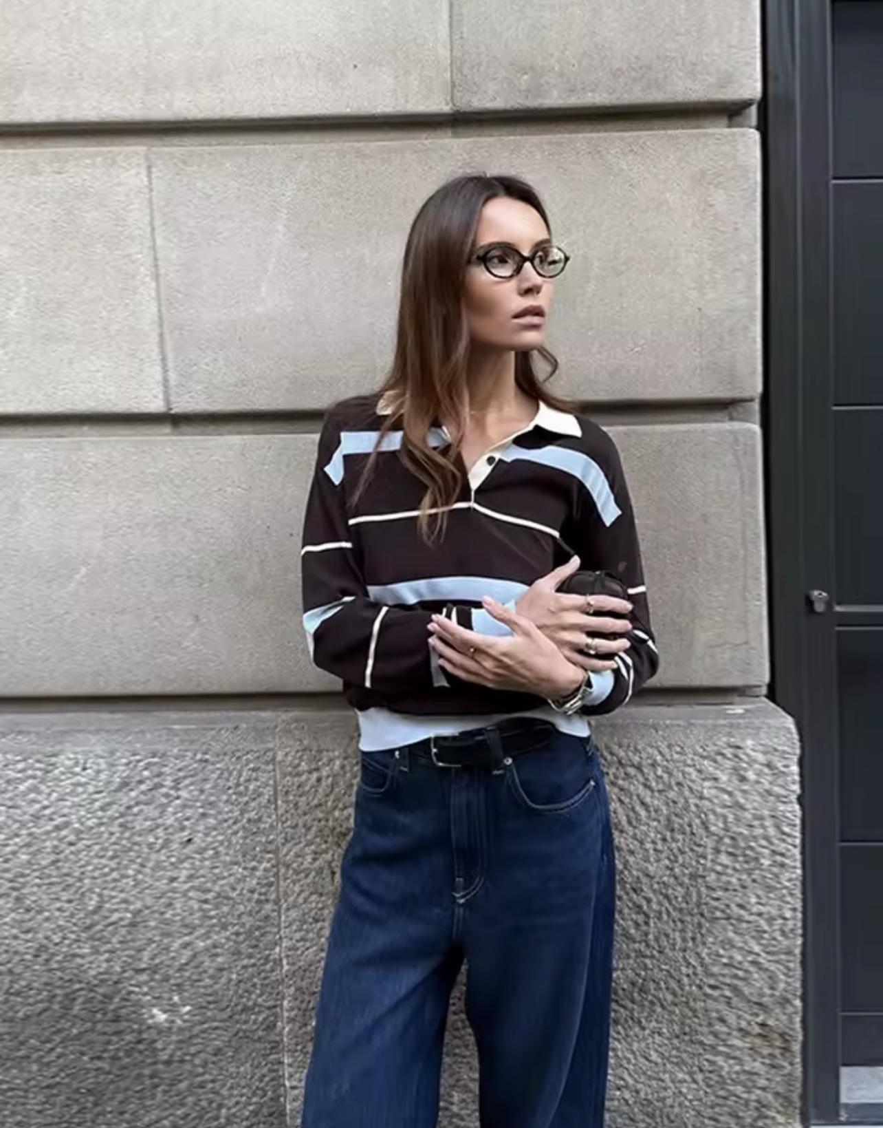 Винтажная американская полосатая футболка с длинным рукавом Large