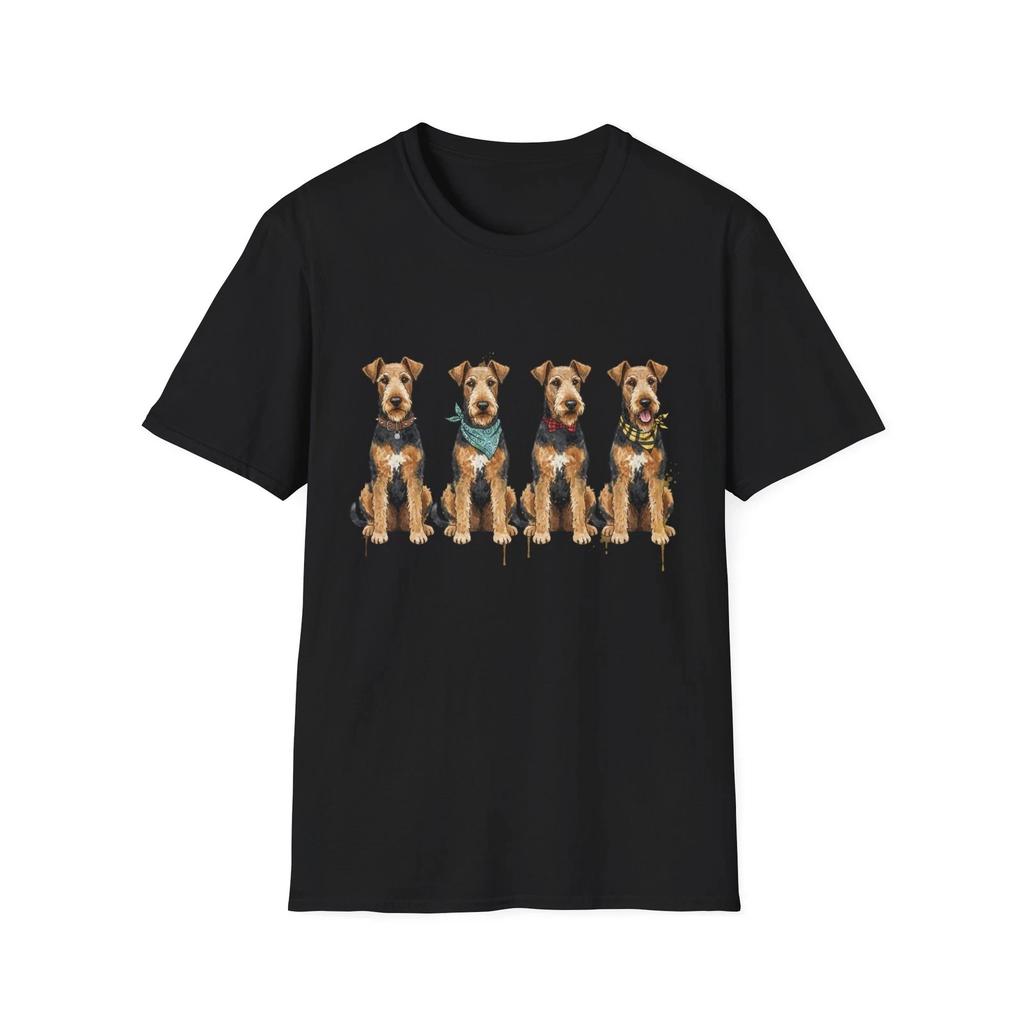Dog Four Cute Bandana Bow Tie Black Tee Watercolor T-Shirt