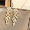 Elegant Micro-Inlaid Zirconia Leaf Earrings - Light Luxury, European & American Style Long Drops