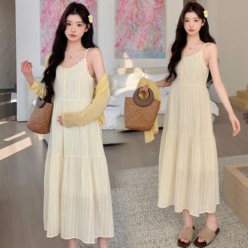 2026 Summer French Sweet Lace Camisole Dress & Sun Protection Cardigan Set