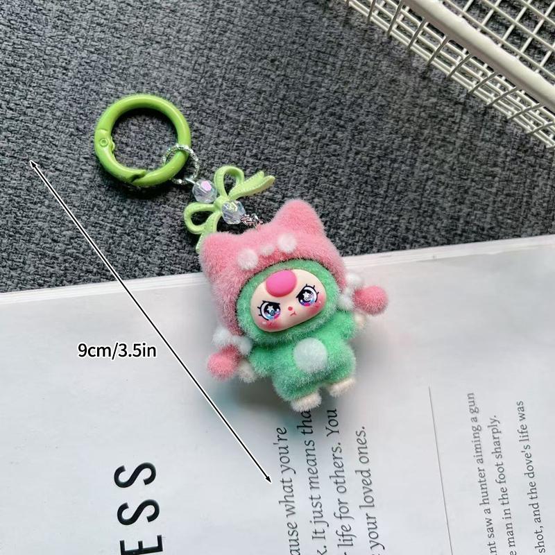 Baby Mini Three Flocking Keychain Trendy Figures Key Chain Cute Kawaii Dora Wendy Doll Keyring Bag Charms Christmas Gifts