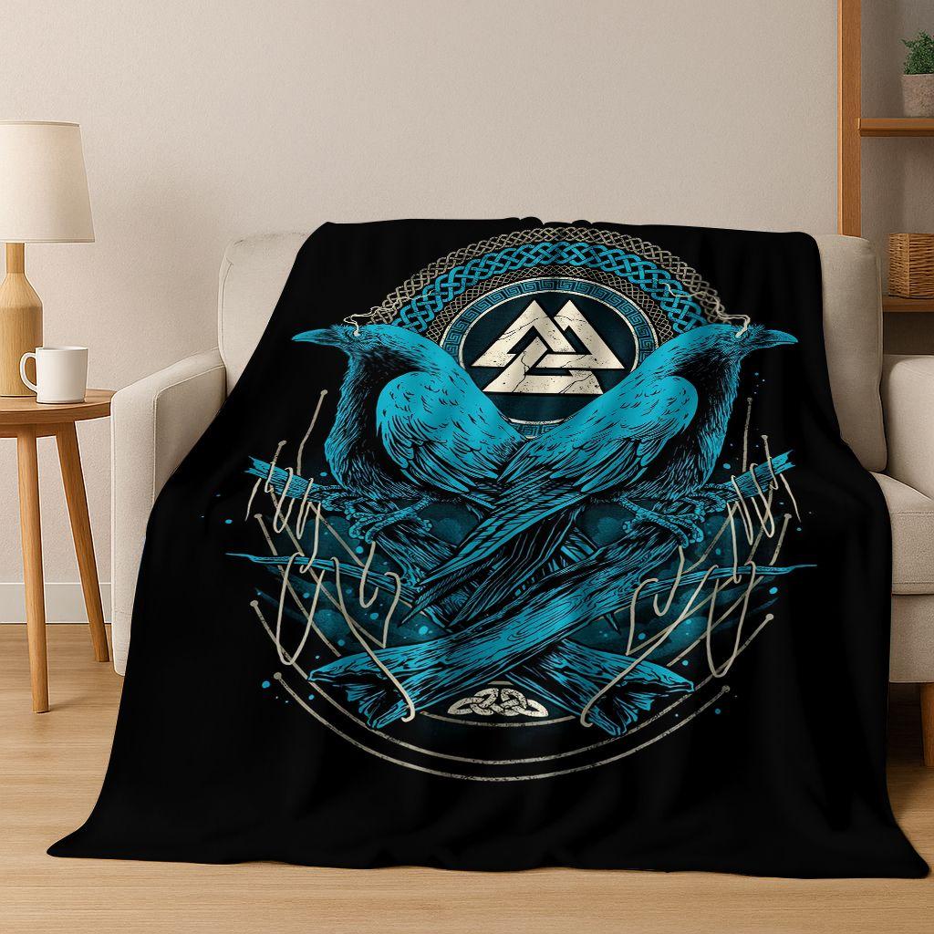 Nordic Viking Warrior Symbol Valhalla Valknut Rune Flannel Blanket,Cozy Soft Throw Blanket for Home Bedroom Bed Sofa Cover Gift