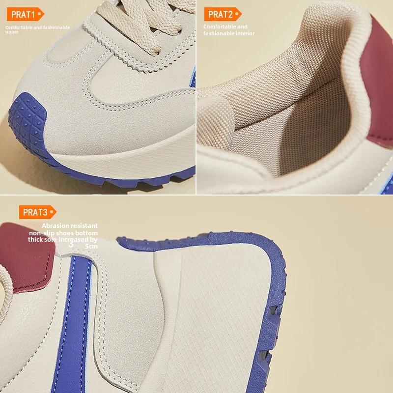 2025 Spring Thick Bottom Women's Shoes Casual Patchwork Leather Sneakers Casual Vulcanised Shoes Student Femme Shoes