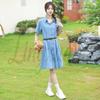 2026 European & American Washed Denim Ruffle Slimming Dress with Lapel