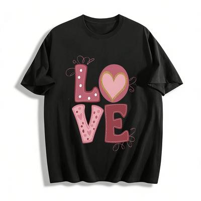 Love Heart Graphic Casual T-shirt Unisex Kids Loose Crew Neck Top Pure Cotton T-shirt