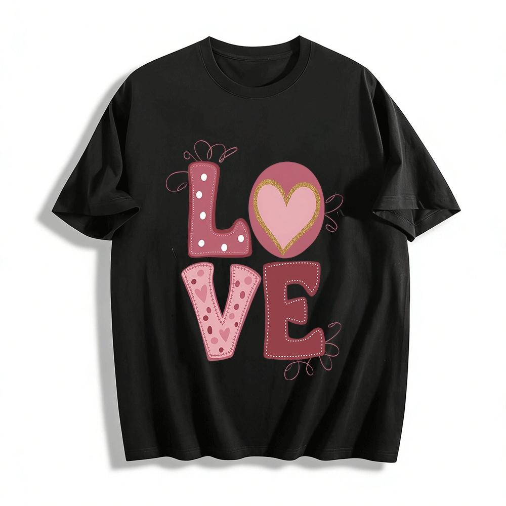 

Love Heart Graphic Casual T-shirt Unisex Kids Loose Crew Neck Top Pure cotton T-shirt XXS