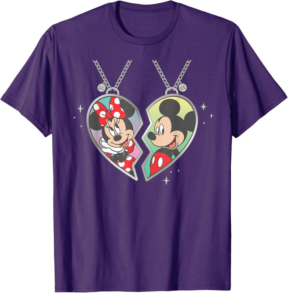 Mickey and Minnie Mouse Love Heart Necklace Matching T-Shirt Unisex