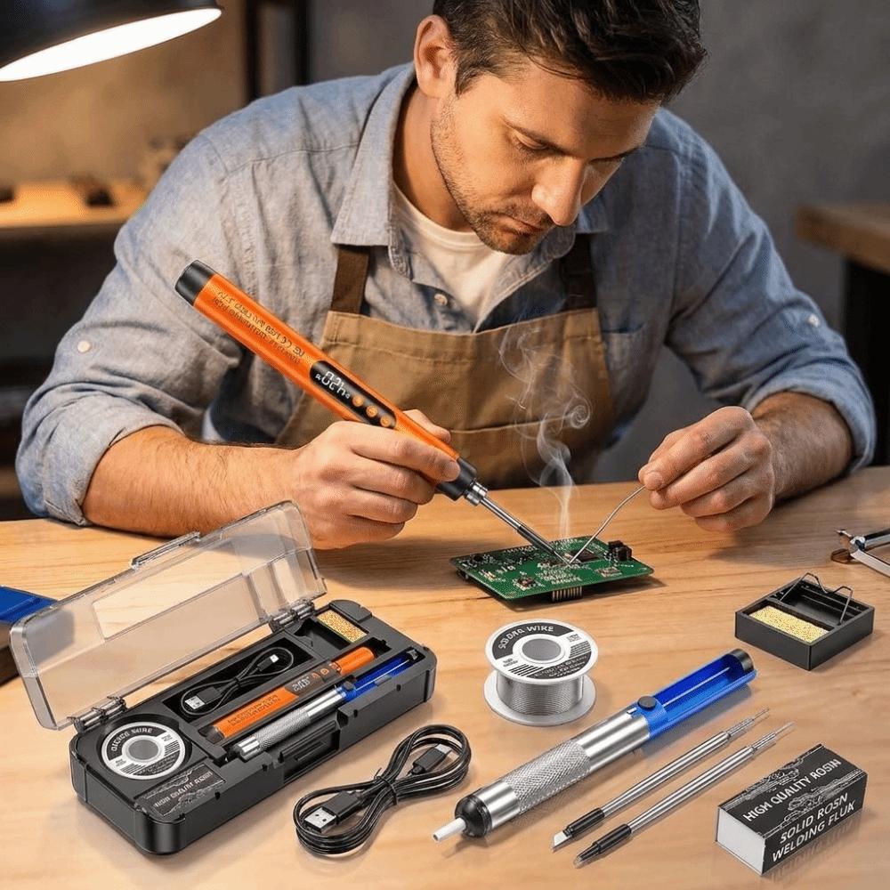 Adjustable Temperature USB Soldering Iron Set LCD Display Cordless Soldering Pen Set DIY Repair