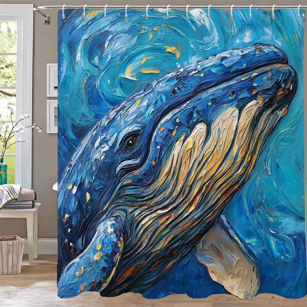 Ocean World Dolphins And Sharks Shower Curtain, Underwater World Bathroom Decorative Curtain, Printed Home Curtain With Hooks
