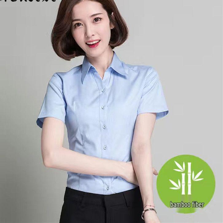 

Женская белая приталенная рабочая рубашка с коротким рукавом из бамбукового волокна XL (108-120 lbs)