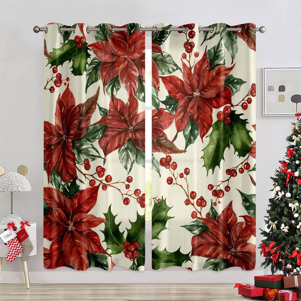 2 peças Natal feriado vermelho cortinas decorativas boneco de neve presente árvore de natal sala quarto varanda cortinas decorativas