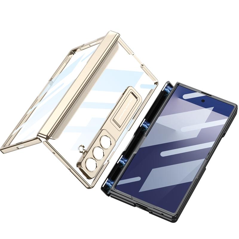 GKK Clear Electroplated Plating Hard PC Protective Folding Phone Case with Bracket Stand Holder Case for Samsung Galaxy Z Fold 7