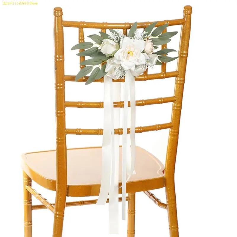 K1AE Romantics Wedding Chair Flowers Church Chair Decorations White Chair Sashes for Various Celebration