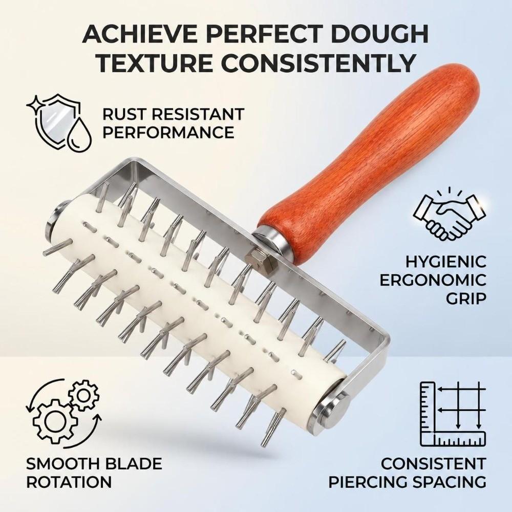 Mirror Polish Dough Docker Wooden Handle Pizza Dough Roller Practical Baking Tool Bread Baking