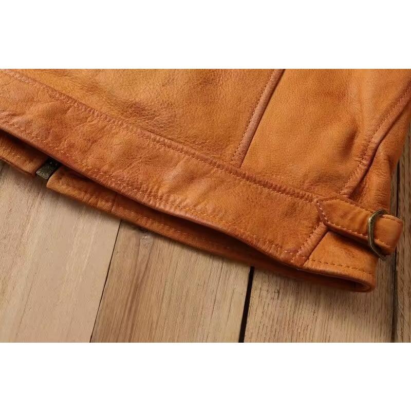 Chinese Size Uncoated Frosted Natural Cowhide Men Leather Jacket Soft Short Slim Fit Vintage Genuine Leather Coat Autumn