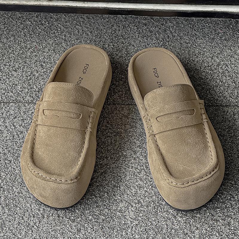 Platform Casual Retro Slippers Men's and Women's One-pedal Loafers Versatile Classic Boken Shoes 92286 yellow-J