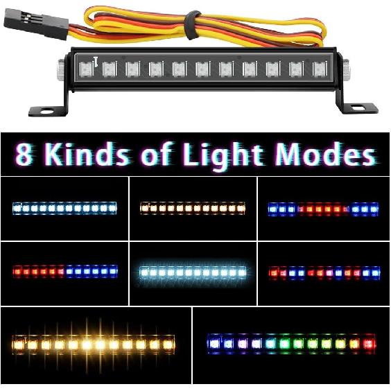 for AXIAL SCX24 RC Light Bar 8 Light Modes 44mm Roof Lamp for AXIAL SCX24 Bronco C10 JLU Gladiator Deadbolt RC Upgrade Parts