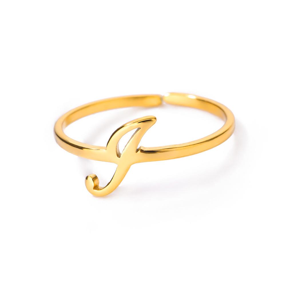 Initial Letter Rings For Women Gold Color Stainless Steel  A-Z Letter Adjustable Ring Aesthetic Wedding Fashion Jewelry Gift BFF