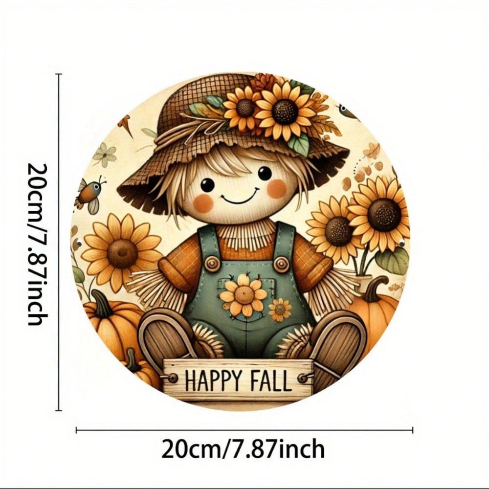 Metal Sunflower Scarecrow Round Wall Art 8x8 Inch Bar Cafe Home Decor Gift