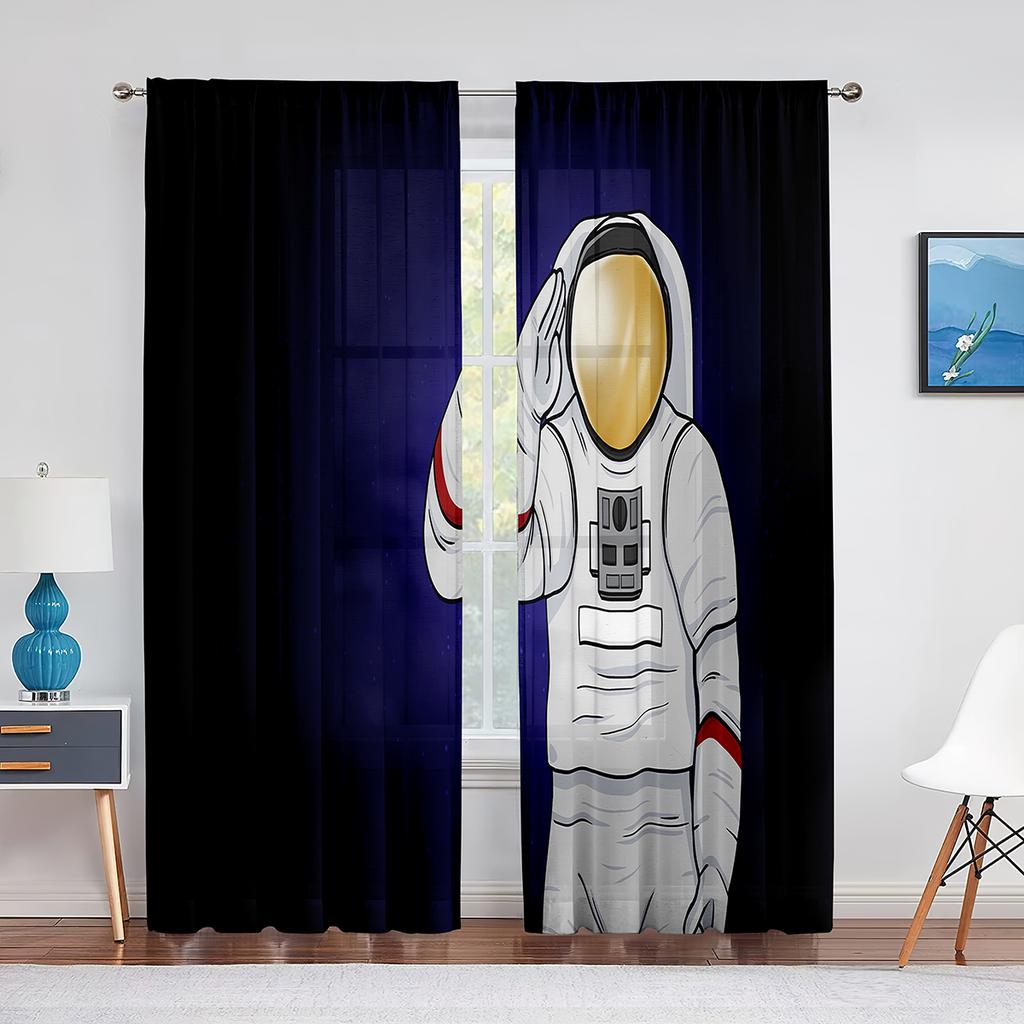 Floating Astronaut In Space Nebula Tulle Curtains for Living Room Bedroom Kitchen Decor Sheer Voile Curtains Window Treatment
