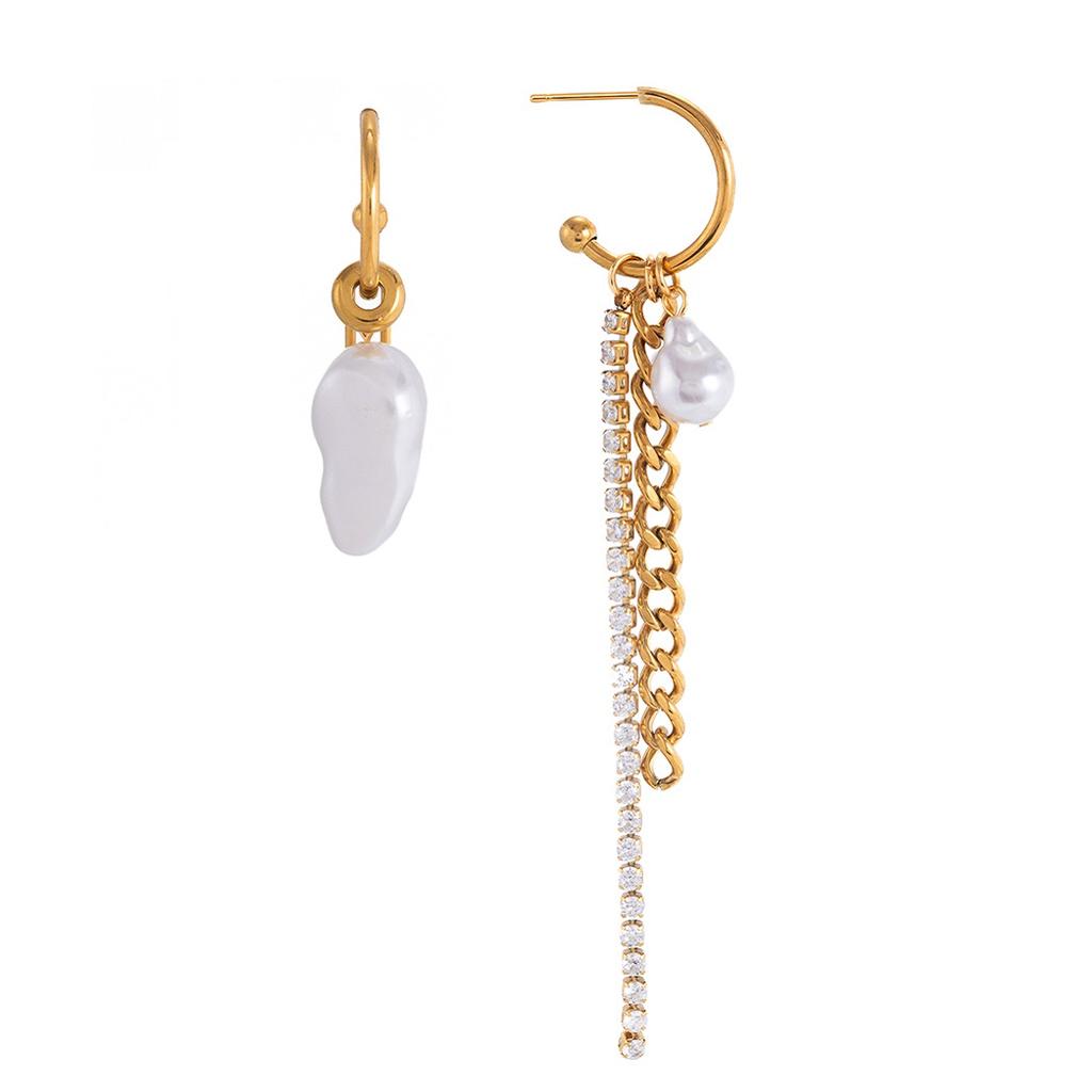  Imitation Pearl Cuban Chain Pendant Tassel Earrings Stainless Steel 18k Pvd Plated Texture Attractive Jewelry Waterproof