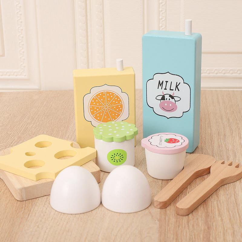 Children Simulation Breakfast Bread Milk Dessert Play House Combination Wooden Role Playing Toys