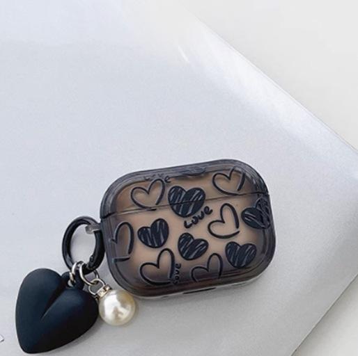 Black Love AirPods Pro1 Protective Case Apple Earphone Case 1st Generation Transparent Black 1/1st Generation All-inclusive Anti-drop