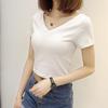 Korean Style Front & Back V-Neck Women's Short-Sleeve Bodycon T-shirt - Black & White, 2024 Summer Collection.