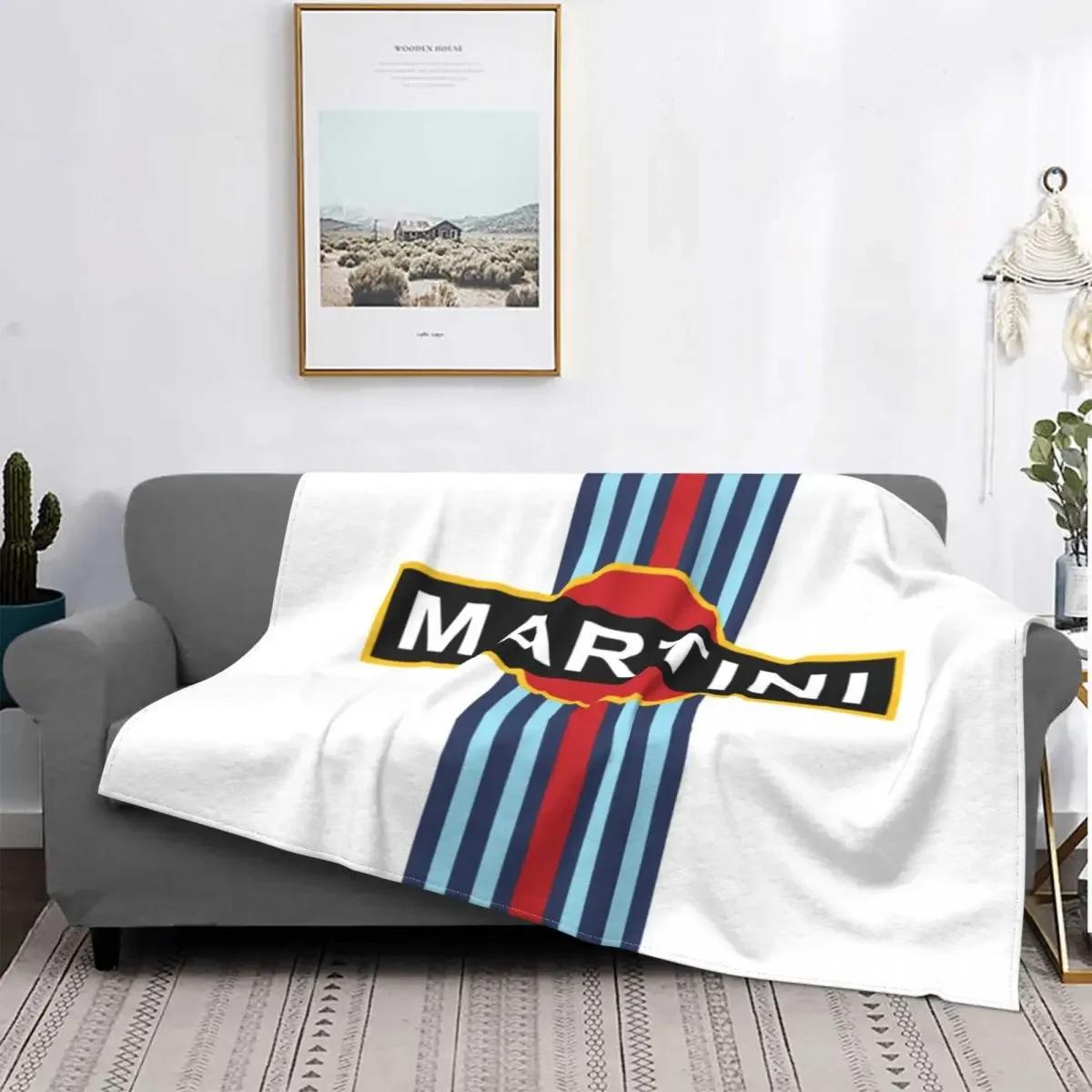Ultra-Soft Fleece Martini Racing Team Throw Blanket Warm Flannel Stripe Motor Racing Blankets for Bedroom Office Sofa Quilt 75x90cm