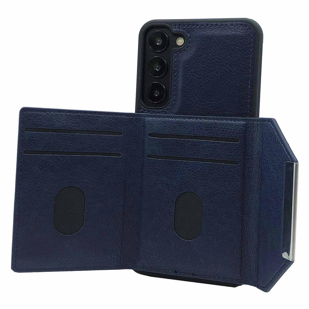 Para Samsung Galaxy S22 5G Capa com Bolsa de Cartão Destacável Couro+TPU Capa de Telefone Kickstand