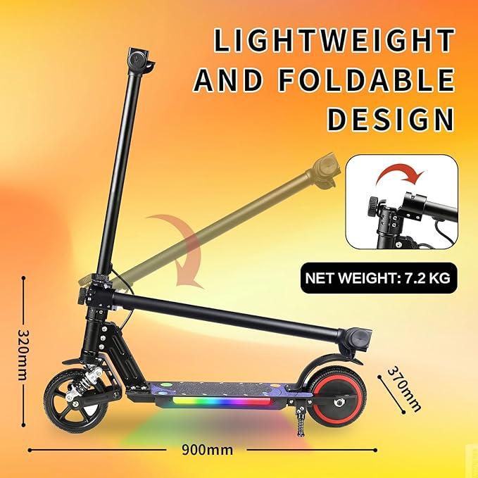 Elektrická koloběžka pro děti ve věku 6-14 let, Skládací design, 130W motor, Max. 8,7 mph, Dojezd 3-5 mil, Barevná LED světla a displej