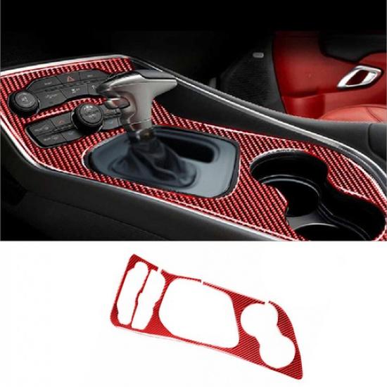 Red Carbon Fiber Gear Shift Panel Cover Trim For Dodge Challenger 2015-