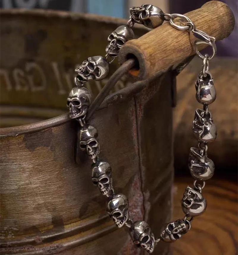 Vintage Gothic Full Skull Bracelet Men's Motorcycle Riding Rock Bike Hip Hop Punk Jewelry Halloween Gift