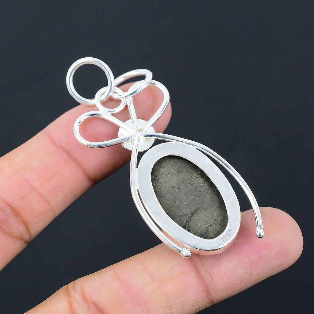 925 Silver Oval Pyrite Gemstone Engagement Birthday Trendy Anniversary Pendant