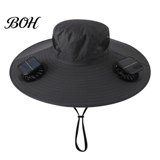 Cycling Cooling Hat Solar Fan Hat, UPF 50+ Wide Brim Sun with 2 Cap Fans, & USB Rechargeable, 3 Speeds for Fishing/Camping/Hiking/Gardening