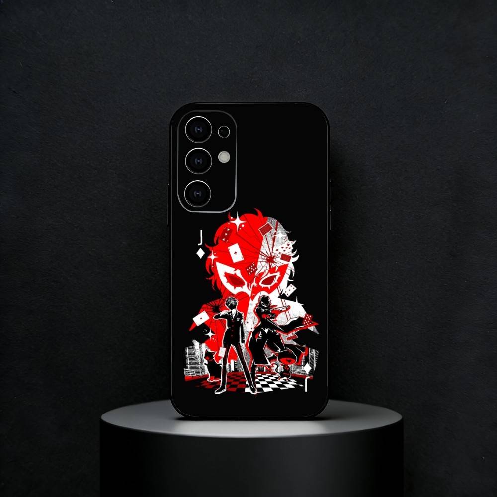 Fashion P-Persona 5 Phone Case For Samsung S25,24,23,22,30,21,10,9,Ultra,Plus,FE 5G Black Soft Case