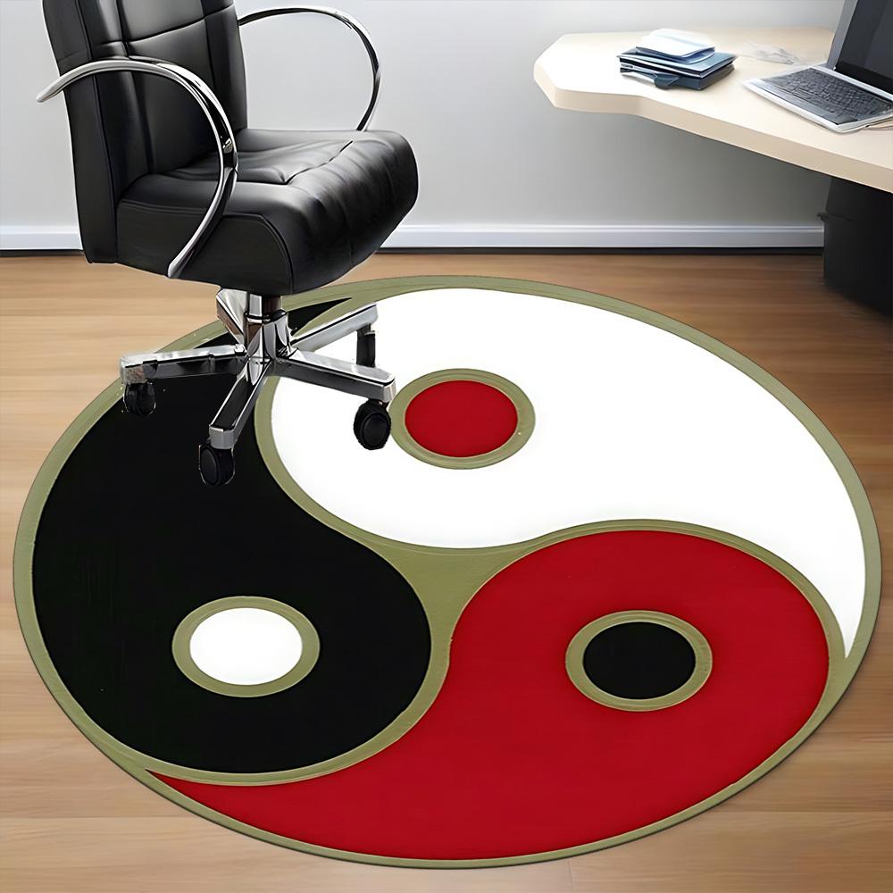1pc Yin Yang Symbol Chair Carpet for Office, Round Polyester Mat, Indoor Decor for Office, Easycare Fabric, Washable Non-slip Area Carpet