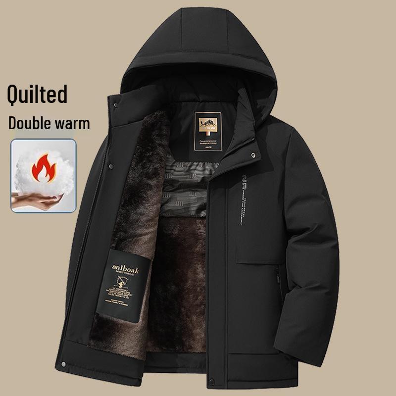

Dad s Winter Plus Size Cotton Jacket with Removable Warm Hat for Middle-Aged and Elderly Men. 3XL (140-155 jin) чорний