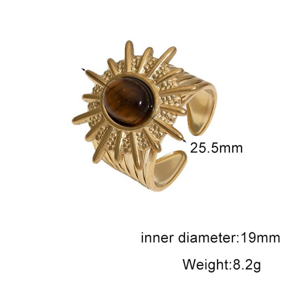 Metal Finger Open Rings Gold Color Geometric Rings Vintage Tiger Eye Stone Ring Women