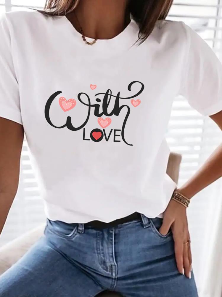 

(Asian Size) love letter trend Print Women Clothing Tee Top Woman Short Sleeve T Shirt Fashion Female Graphic T-shirts S