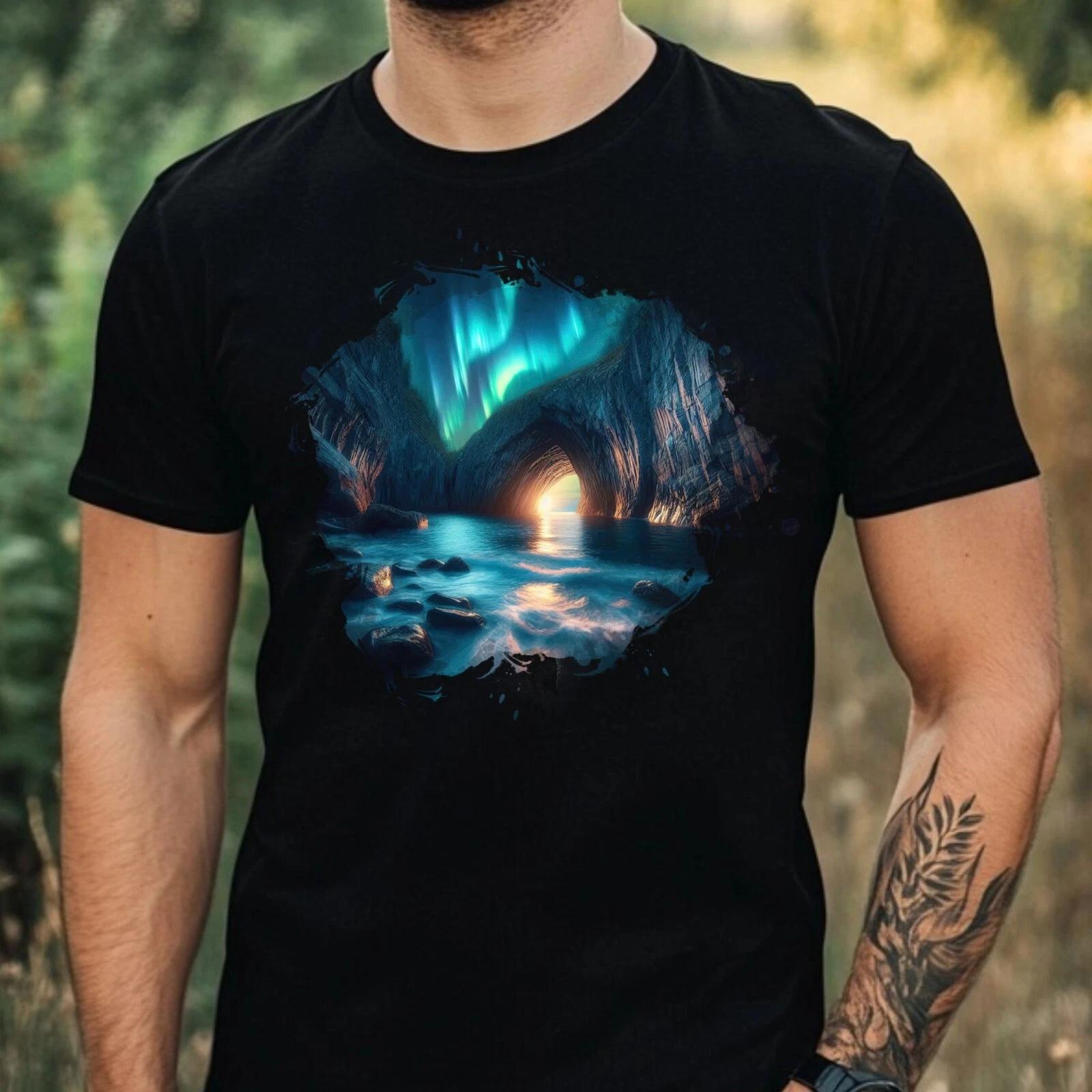 T-Shirt Herren Aquarell Nordlicht Motiv Baumwolle Größe XS bis 5XL M