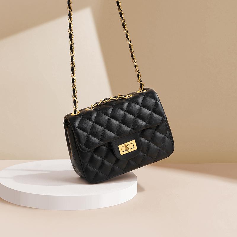 Bag Women's New Women's Bag Leather Shoulder Crossbody Bag Fashion High-end Diamond Chain Small Square Bag