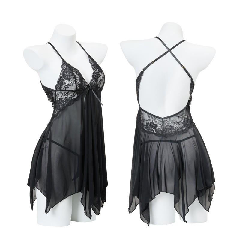 Night Fragrance Lace Erotic Lingerie: Sexy Plus Size See-Through Mesh Nightgown