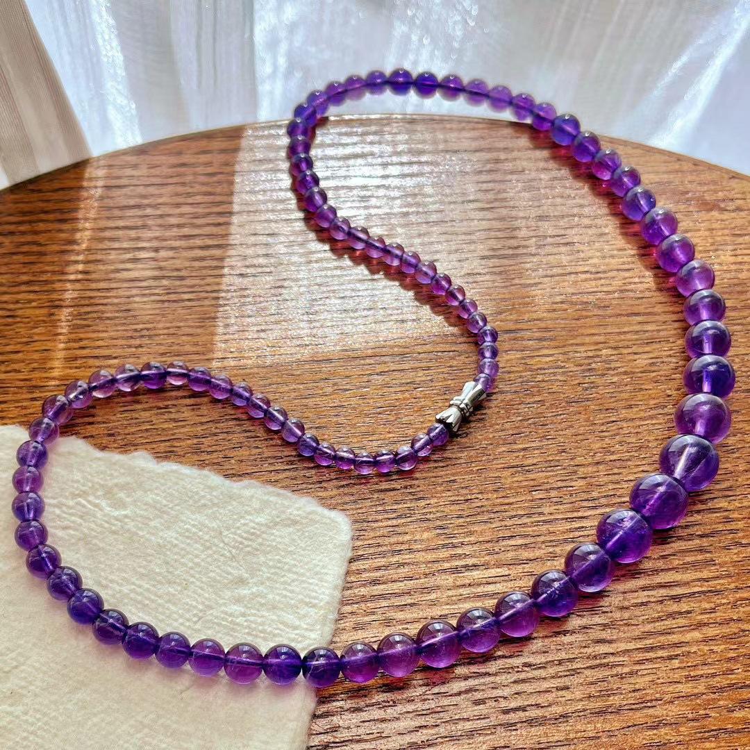 Retro High Quality Vitreous Natural Amethyst Tower Chain Necklace Collarbone Chain Gradual Change Size