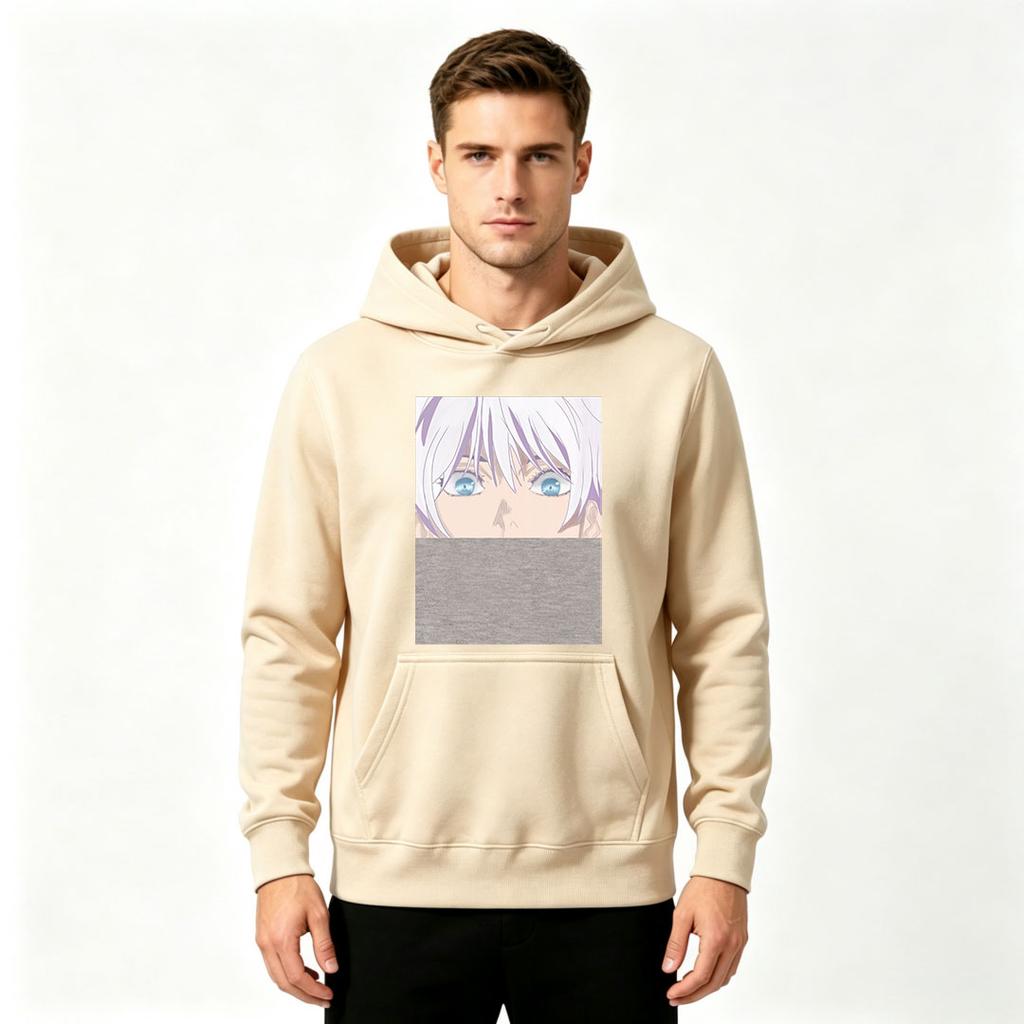 Men Anime Blue Eyes Character Print Pullover Hoodie Casual Long Sleeve Sweatshirt for Daily Wear