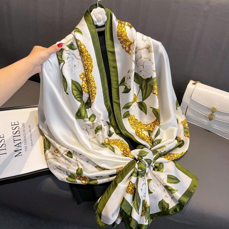 180*90Cm  Women Summer Silk Scarves Shawls Lady Wraps Soft Female Geometry Beach Stole Bandanna Foulard Muffler