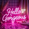 Hello Gorgeous Neon Signs for Wall Decor, Hello Beautiful Lights for Girls Bedroom, Makeup Room Decor, Wedding, Birthday Party