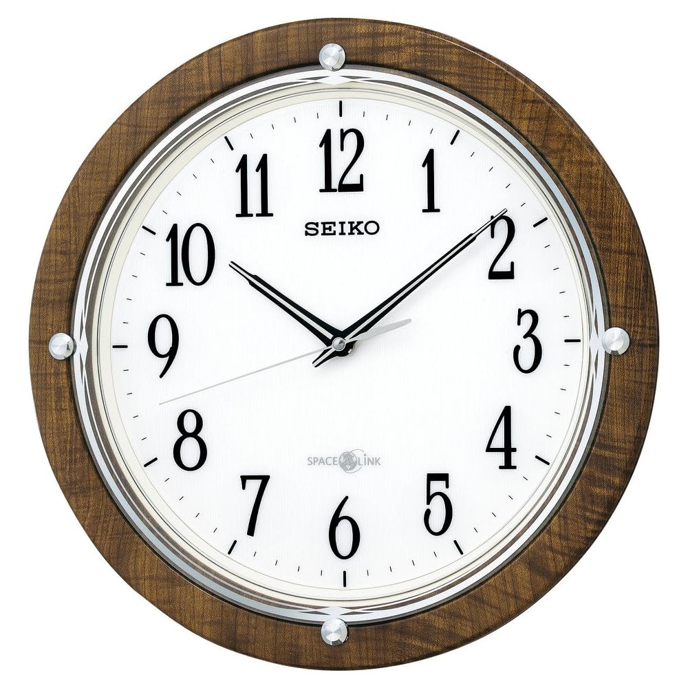 Seiko Clock GP212B Analog Wall Clock, Natural Wood Grain Pattern, Satellite Radio Wave, Space Link